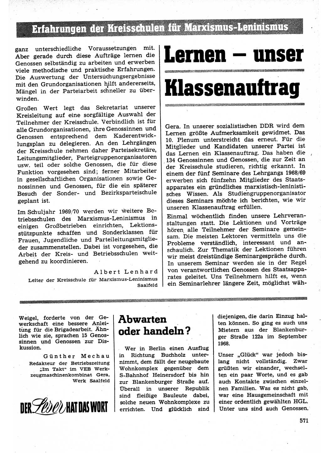 Neuer Weg (NW), Organ des Zentralkomitees (ZK) der SED (Sozialistische Einheitspartei Deutschlands) für Fragen des Parteilebens, 24. Jahrgang [Deutsche Demokratische Republik (DDR)] 1969, Seite 571 (NW ZK SED DDR 1969, S. 571)