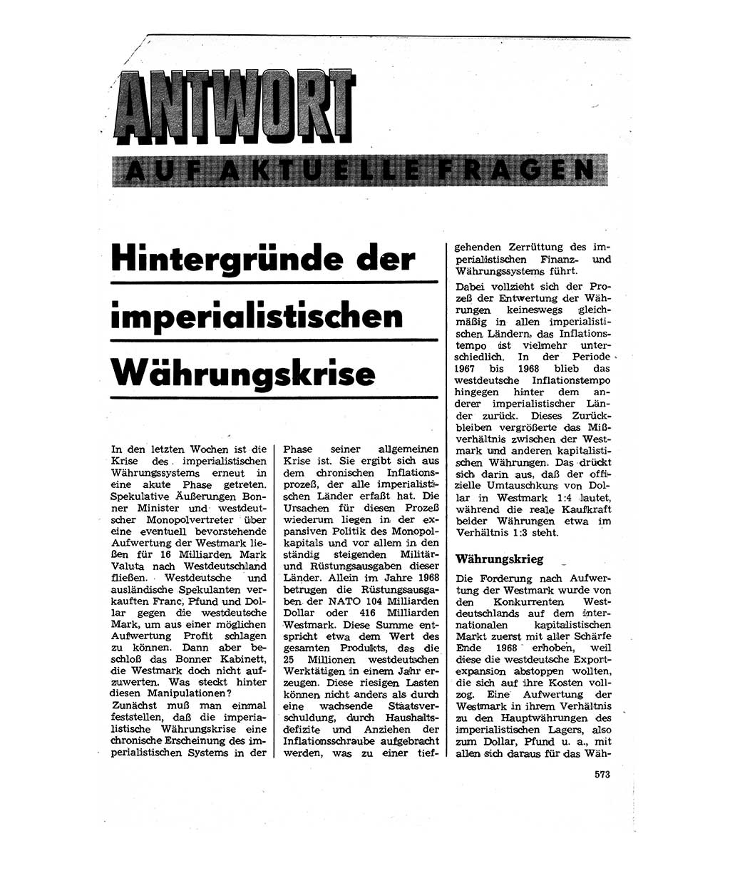 Neuer Weg (NW), Organ des Zentralkomitees (ZK) der SED (Sozialistische Einheitspartei Deutschlands) für Fragen des Parteilebens, 24. Jahrgang [Deutsche Demokratische Republik (DDR)] 1969, Seite 573 (NW ZK SED DDR 1969, S. 573)