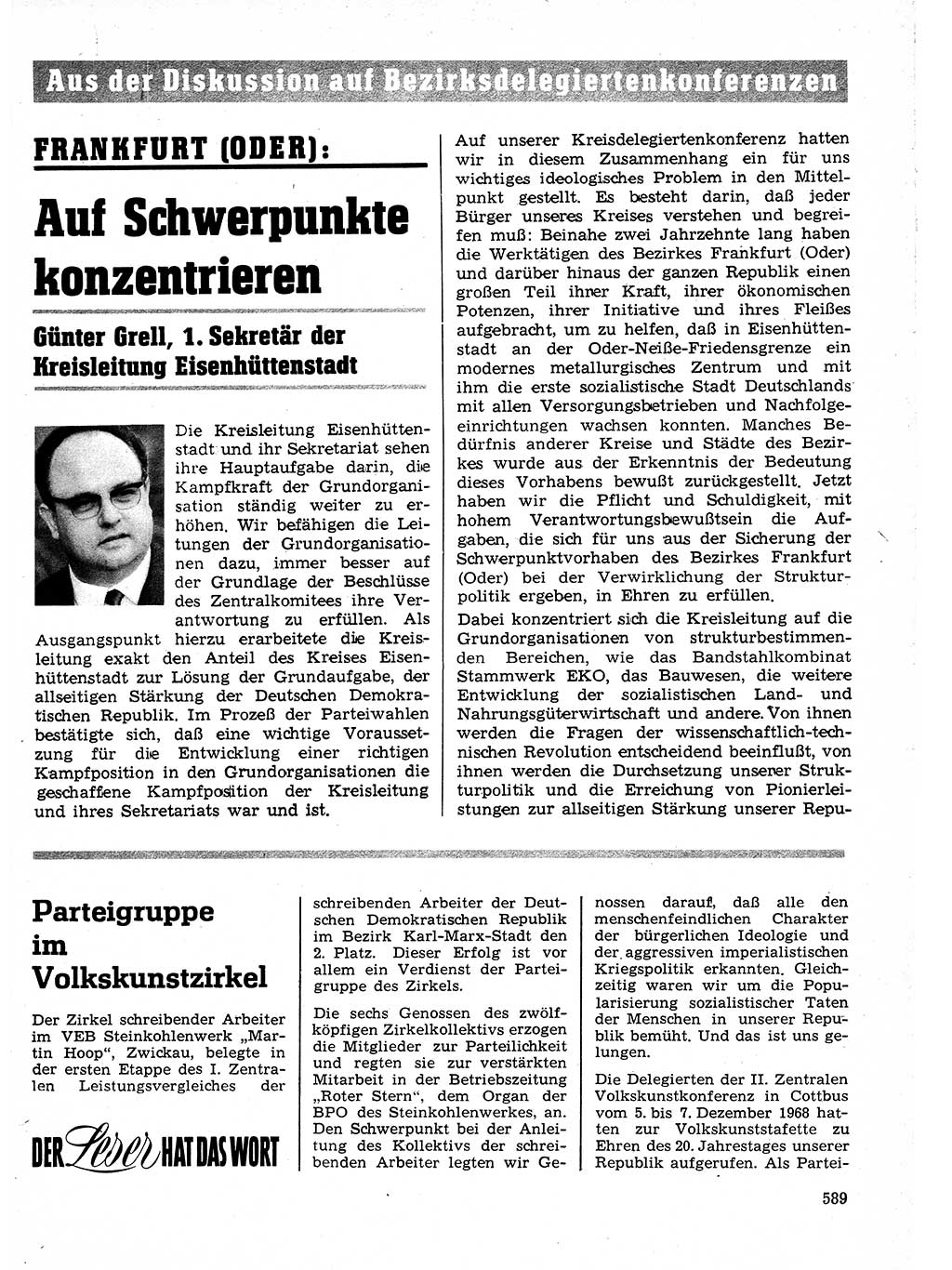Neuer Weg (NW), Organ des Zentralkomitees (ZK) der SED (Sozialistische Einheitspartei Deutschlands) für Fragen des Parteilebens, 24. Jahrgang [Deutsche Demokratische Republik (DDR)] 1969, Seite 589 (NW ZK SED DDR 1969, S. 589)