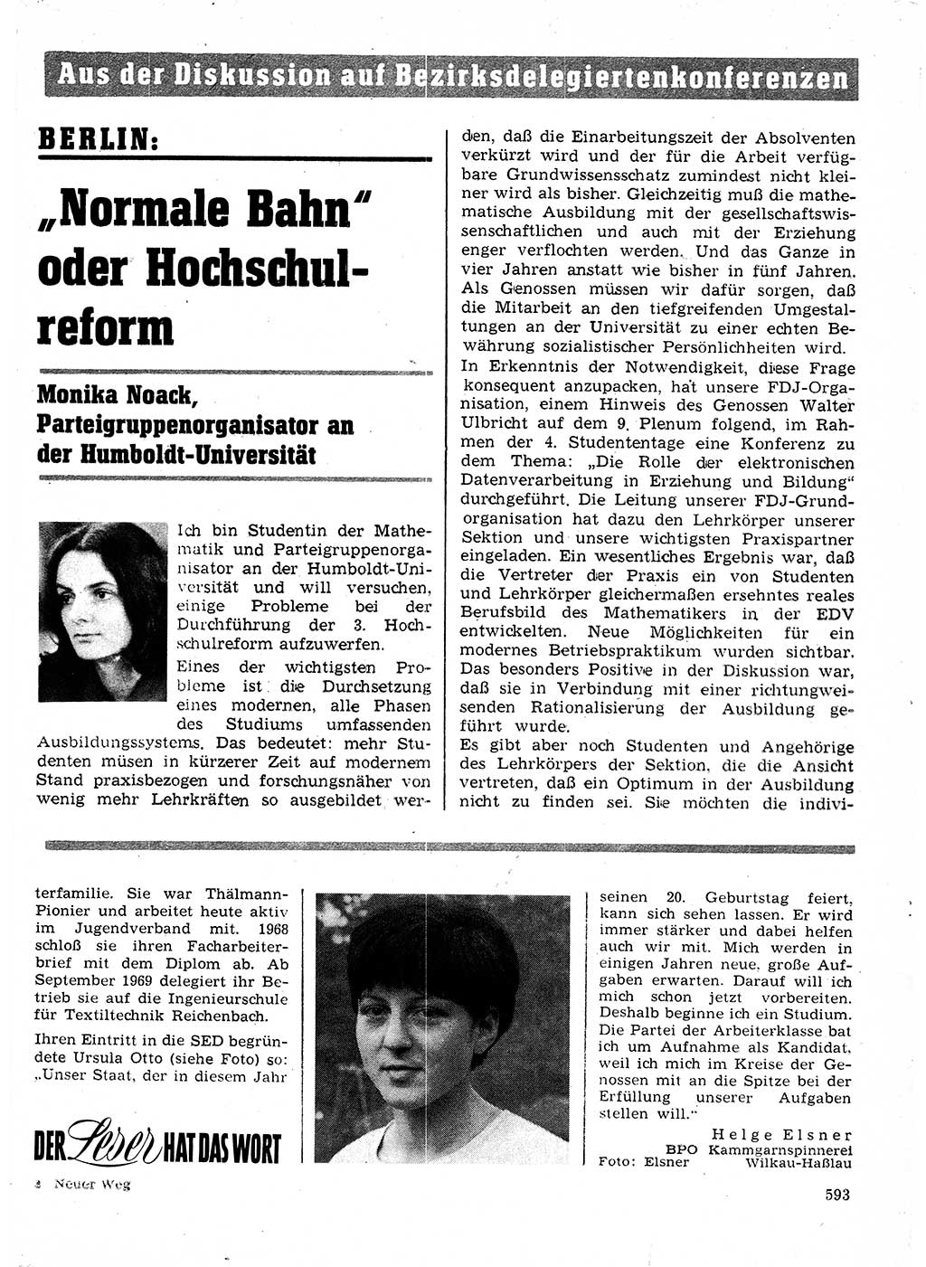Neuer Weg (NW), Organ des Zentralkomitees (ZK) der SED (Sozialistische Einheitspartei Deutschlands) für Fragen des Parteilebens, 24. Jahrgang [Deutsche Demokratische Republik (DDR)] 1969, Seite 593 (NW ZK SED DDR 1969, S. 593)