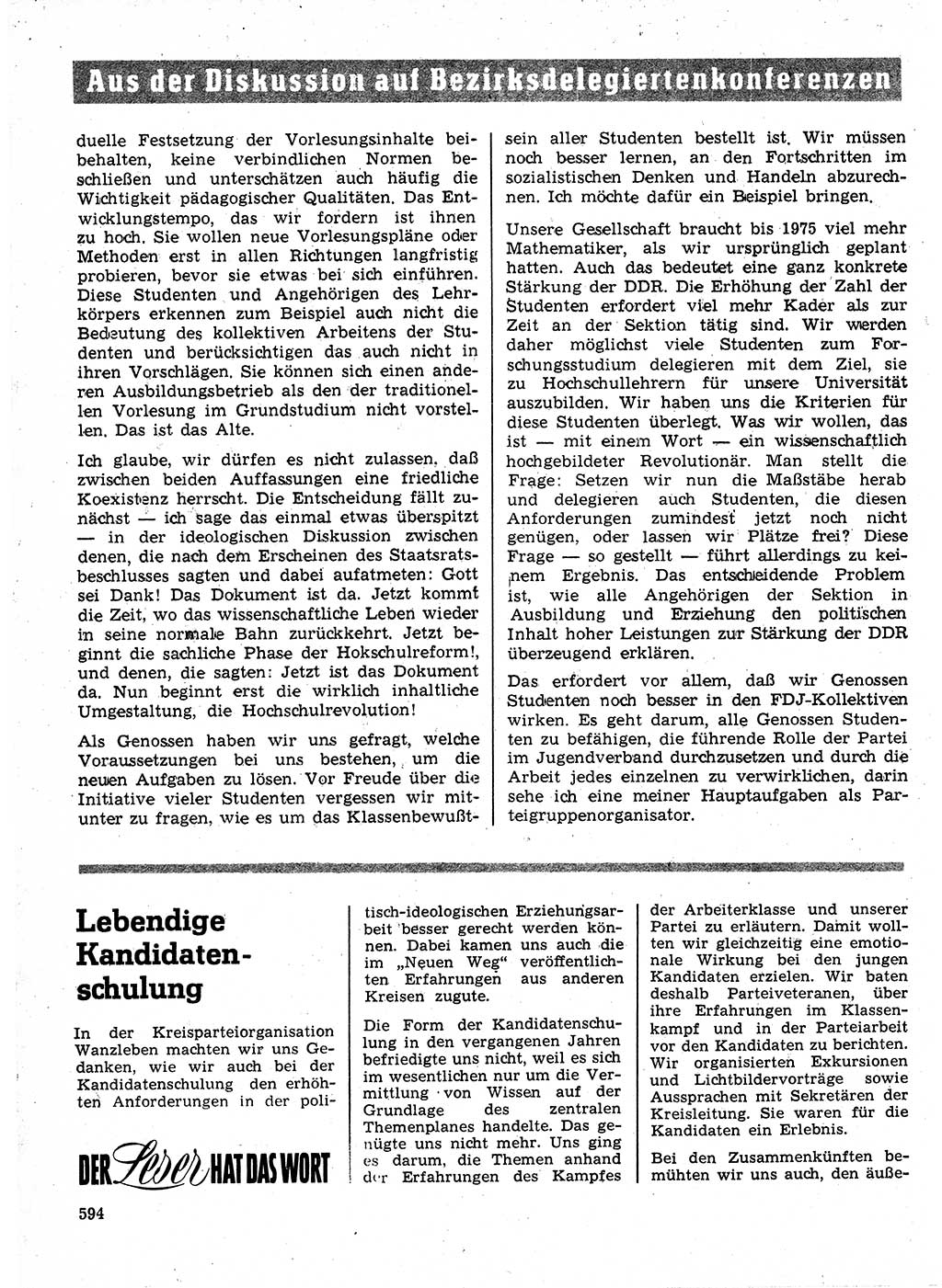 Neuer Weg (NW), Organ des Zentralkomitees (ZK) der SED (Sozialistische Einheitspartei Deutschlands) für Fragen des Parteilebens, 24. Jahrgang [Deutsche Demokratische Republik (DDR)] 1969, Seite 594 (NW ZK SED DDR 1969, S. 594)