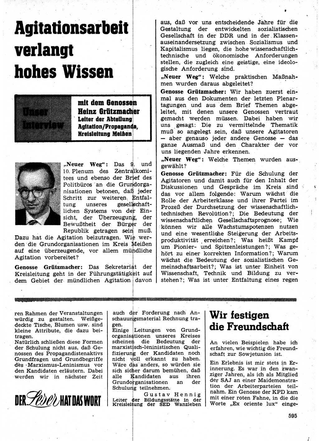 Neuer Weg (NW), Organ des Zentralkomitees (ZK) der SED (Sozialistische Einheitspartei Deutschlands) für Fragen des Parteilebens, 24. Jahrgang [Deutsche Demokratische Republik (DDR)] 1969, Seite 595 (NW ZK SED DDR 1969, S. 595)