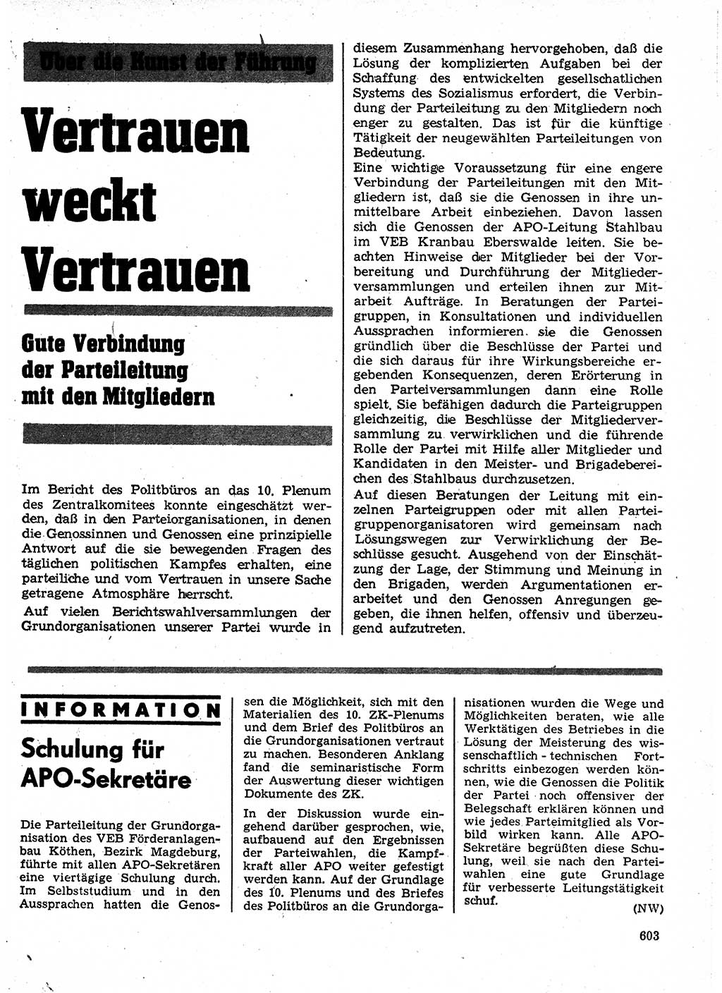 Neuer Weg (NW), Organ des Zentralkomitees (ZK) der SED (Sozialistische Einheitspartei Deutschlands) für Fragen des Parteilebens, 24. Jahrgang [Deutsche Demokratische Republik (DDR)] 1969, Seite 603 (NW ZK SED DDR 1969, S. 603)