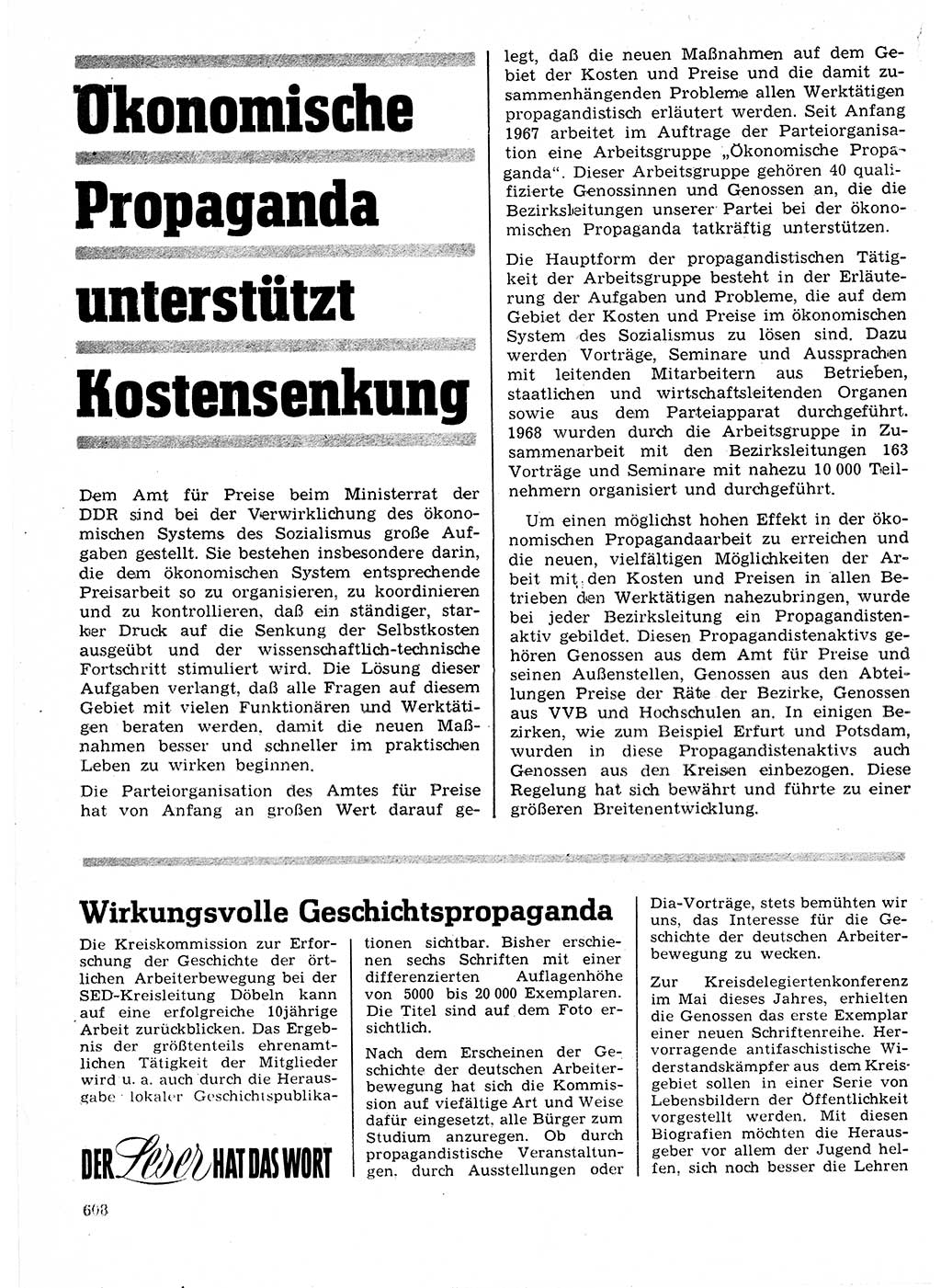 Neuer Weg (NW), Organ des Zentralkomitees (ZK) der SED (Sozialistische Einheitspartei Deutschlands) für Fragen des Parteilebens, 24. Jahrgang [Deutsche Demokratische Republik (DDR)] 1969, Seite 608 (NW ZK SED DDR 1969, S. 608)