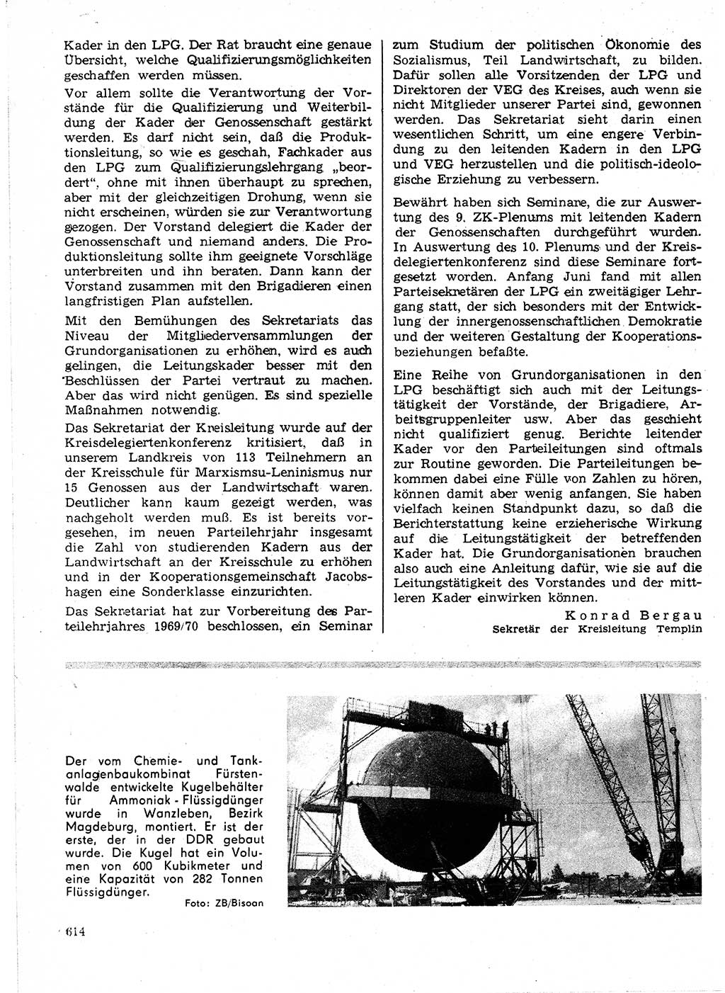 Neuer Weg (NW), Organ des Zentralkomitees (ZK) der SED (Sozialistische Einheitspartei Deutschlands) für Fragen des Parteilebens, 24. Jahrgang [Deutsche Demokratische Republik (DDR)] 1969, Seite 614 (NW ZK SED DDR 1969, S. 614)