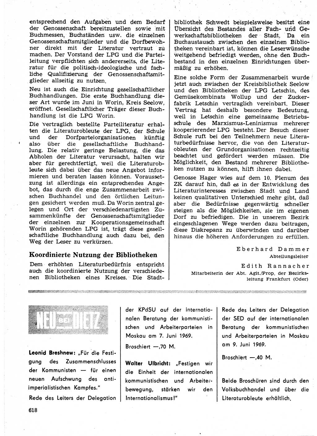 Neuer Weg (NW), Organ des Zentralkomitees (ZK) der SED (Sozialistische Einheitspartei Deutschlands) für Fragen des Parteilebens, 24. Jahrgang [Deutsche Demokratische Republik (DDR)] 1969, Seite 618 (NW ZK SED DDR 1969, S. 618)