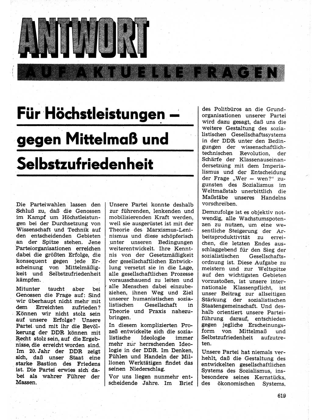 Neuer Weg (NW), Organ des Zentralkomitees (ZK) der SED (Sozialistische Einheitspartei Deutschlands) für Fragen des Parteilebens, 24. Jahrgang [Deutsche Demokratische Republik (DDR)] 1969, Seite 619 (NW ZK SED DDR 1969, S. 619)