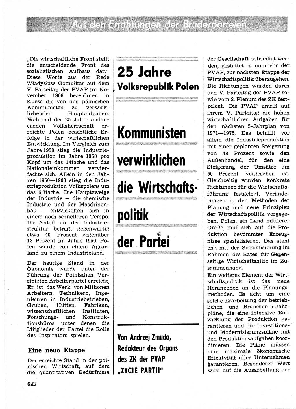 Neuer Weg (NW), Organ des Zentralkomitees (ZK) der SED (Sozialistische Einheitspartei Deutschlands) für Fragen des Parteilebens, 24. Jahrgang [Deutsche Demokratische Republik (DDR)] 1969, Seite 622 (NW ZK SED DDR 1969, S. 622)