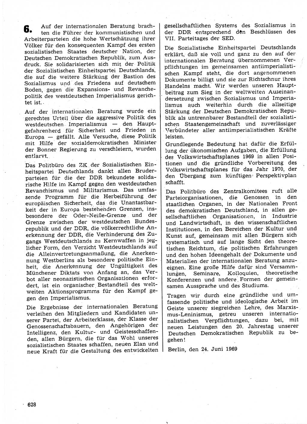 Neuer Weg (NW), Organ des Zentralkomitees (ZK) der SED (Sozialistische Einheitspartei Deutschlands) für Fragen des Parteilebens, 24. Jahrgang [Deutsche Demokratische Republik (DDR)] 1969, Seite 628 (NW ZK SED DDR 1969, S. 628)