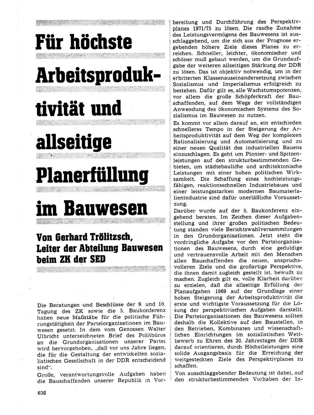 Neuer Weg (NW), Organ des Zentralkomitees (ZK) der SED (Sozialistische Einheitspartei Deutschlands) für Fragen des Parteilebens, 24. Jahrgang [Deutsche Demokratische Republik (DDR)] 1969, Seite 636 (NW ZK SED DDR 1969, S. 636)