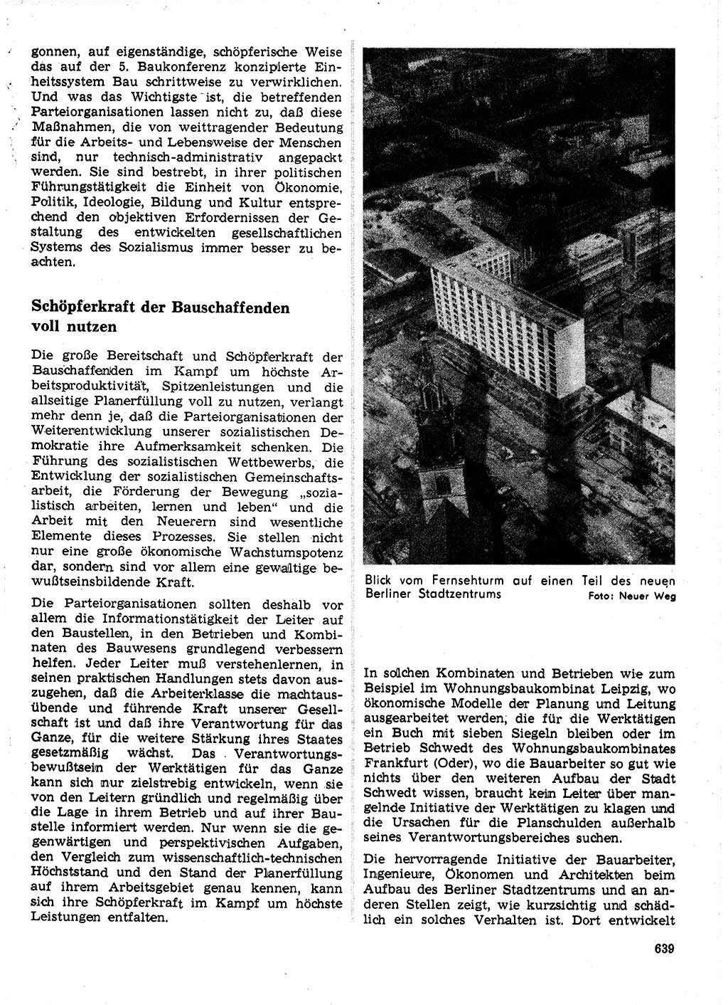 Neuer Weg (NW), Organ des Zentralkomitees (ZK) der SED (Sozialistische Einheitspartei Deutschlands) für Fragen des Parteilebens, 24. Jahrgang [Deutsche Demokratische Republik (DDR)] 1969, Seite 639 (NW ZK SED DDR 1969, S. 639)