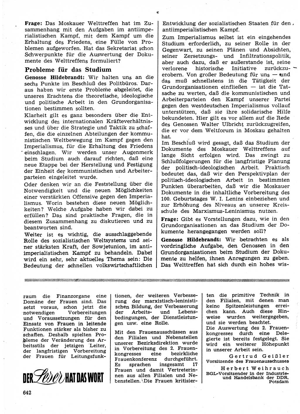 Neuer Weg (NW), Organ des Zentralkomitees (ZK) der SED (Sozialistische Einheitspartei Deutschlands) für Fragen des Parteilebens, 24. Jahrgang [Deutsche Demokratische Republik (DDR)] 1969, Seite 642 (NW ZK SED DDR 1969, S. 642)