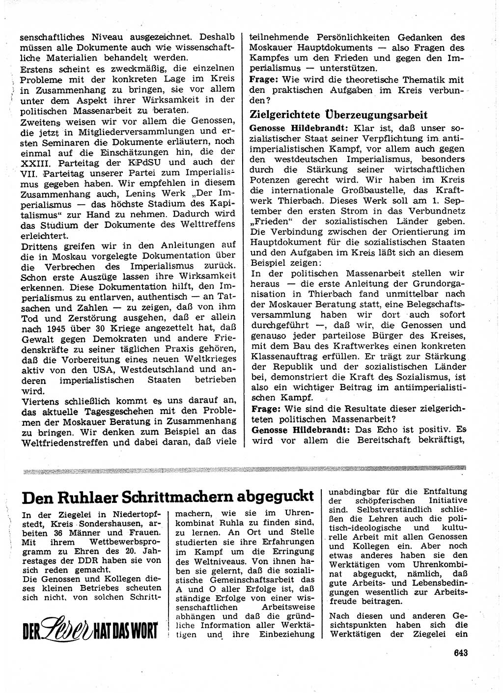 Neuer Weg (NW), Organ des Zentralkomitees (ZK) der SED (Sozialistische Einheitspartei Deutschlands) für Fragen des Parteilebens, 24. Jahrgang [Deutsche Demokratische Republik (DDR)] 1969, Seite 643 (NW ZK SED DDR 1969, S. 643)