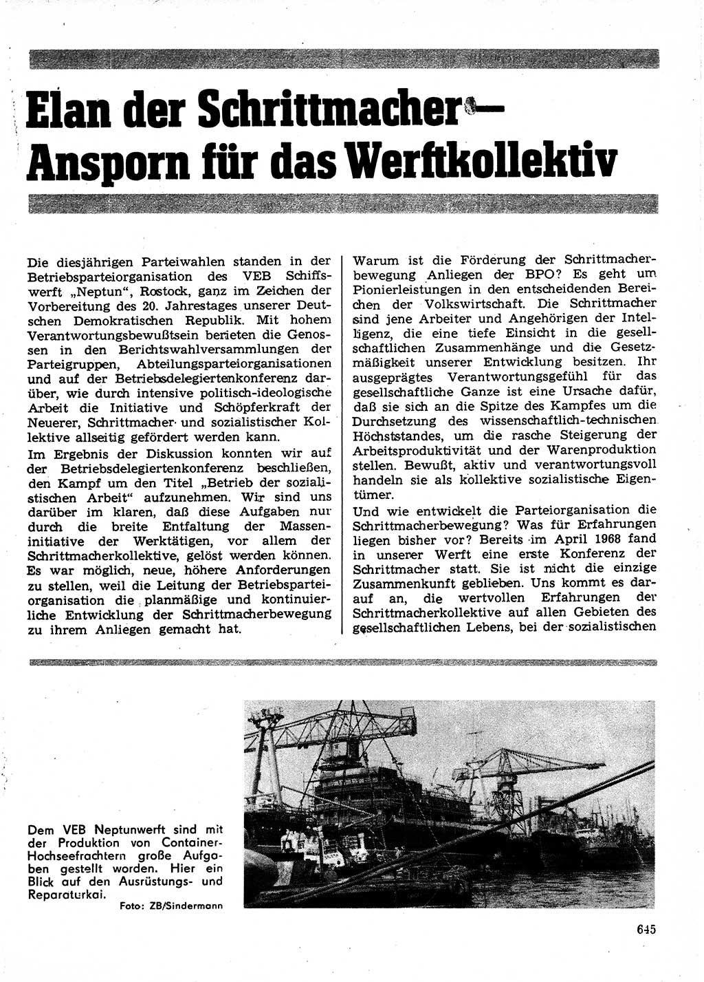 Neuer Weg (NW), Organ des Zentralkomitees (ZK) der SED (Sozialistische Einheitspartei Deutschlands) für Fragen des Parteilebens, 24. Jahrgang [Deutsche Demokratische Republik (DDR)] 1969, Seite 645 (NW ZK SED DDR 1969, S. 645)