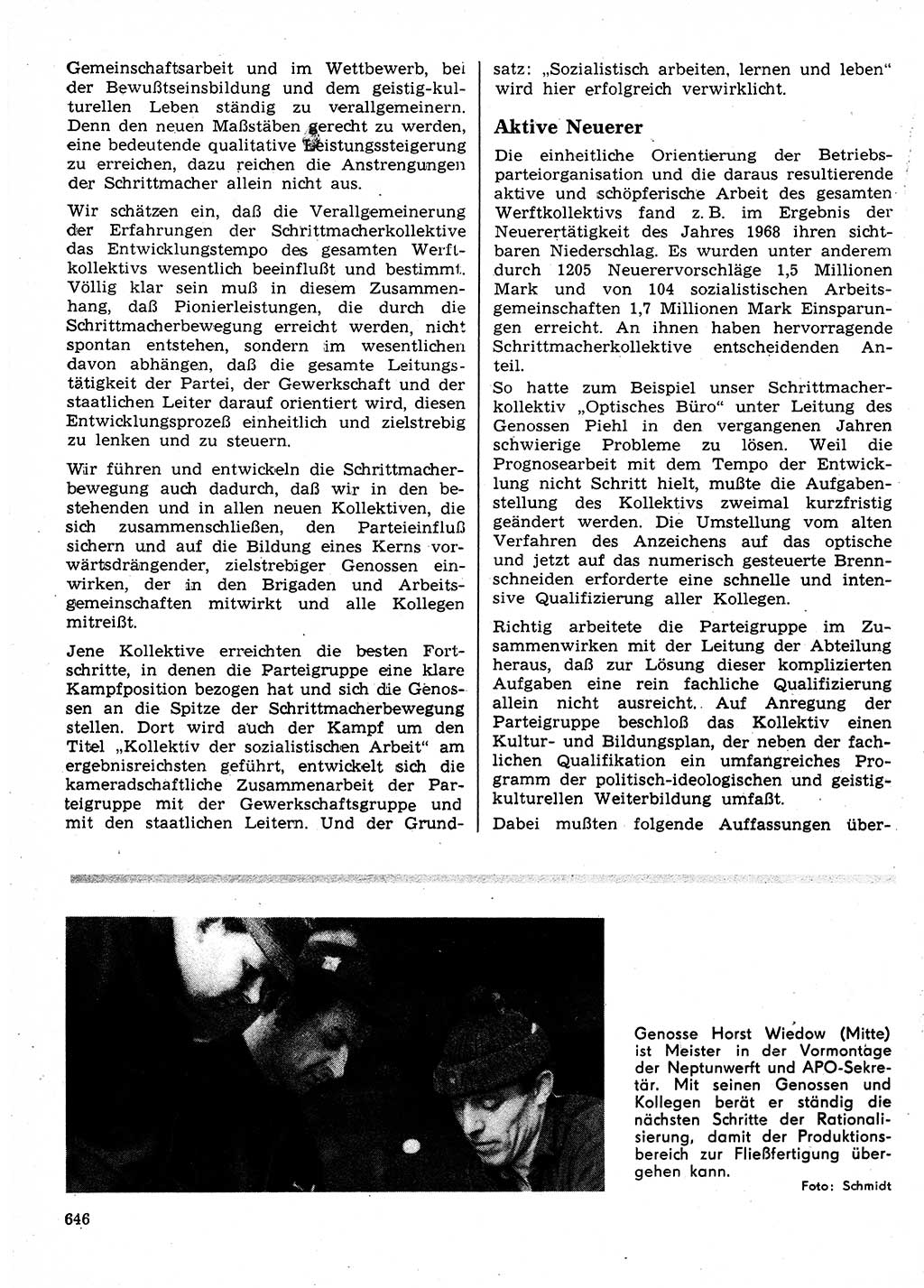 Neuer Weg (NW), Organ des Zentralkomitees (ZK) der SED (Sozialistische Einheitspartei Deutschlands) für Fragen des Parteilebens, 24. Jahrgang [Deutsche Demokratische Republik (DDR)] 1969, Seite 646 (NW ZK SED DDR 1969, S. 646)