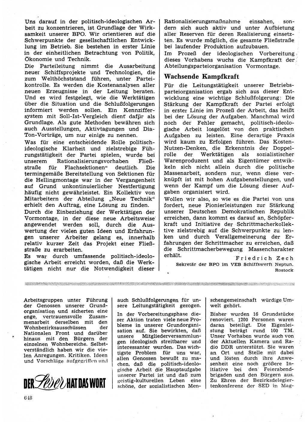 Neuer Weg (NW), Organ des Zentralkomitees (ZK) der SED (Sozialistische Einheitspartei Deutschlands) für Fragen des Parteilebens, 24. Jahrgang [Deutsche Demokratische Republik (DDR)] 1969, Seite 648 (NW ZK SED DDR 1969, S. 648)