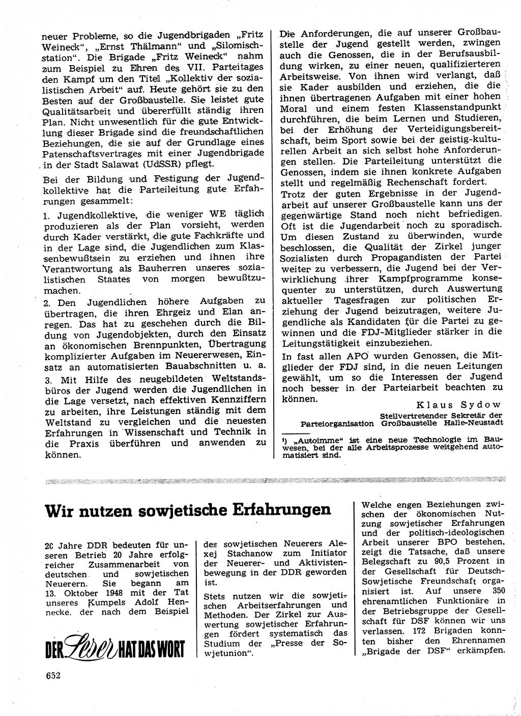 Neuer Weg (NW), Organ des Zentralkomitees (ZK) der SED (Sozialistische Einheitspartei Deutschlands) für Fragen des Parteilebens, 24. Jahrgang [Deutsche Demokratische Republik (DDR)] 1969, Seite 652 (NW ZK SED DDR 1969, S. 652)