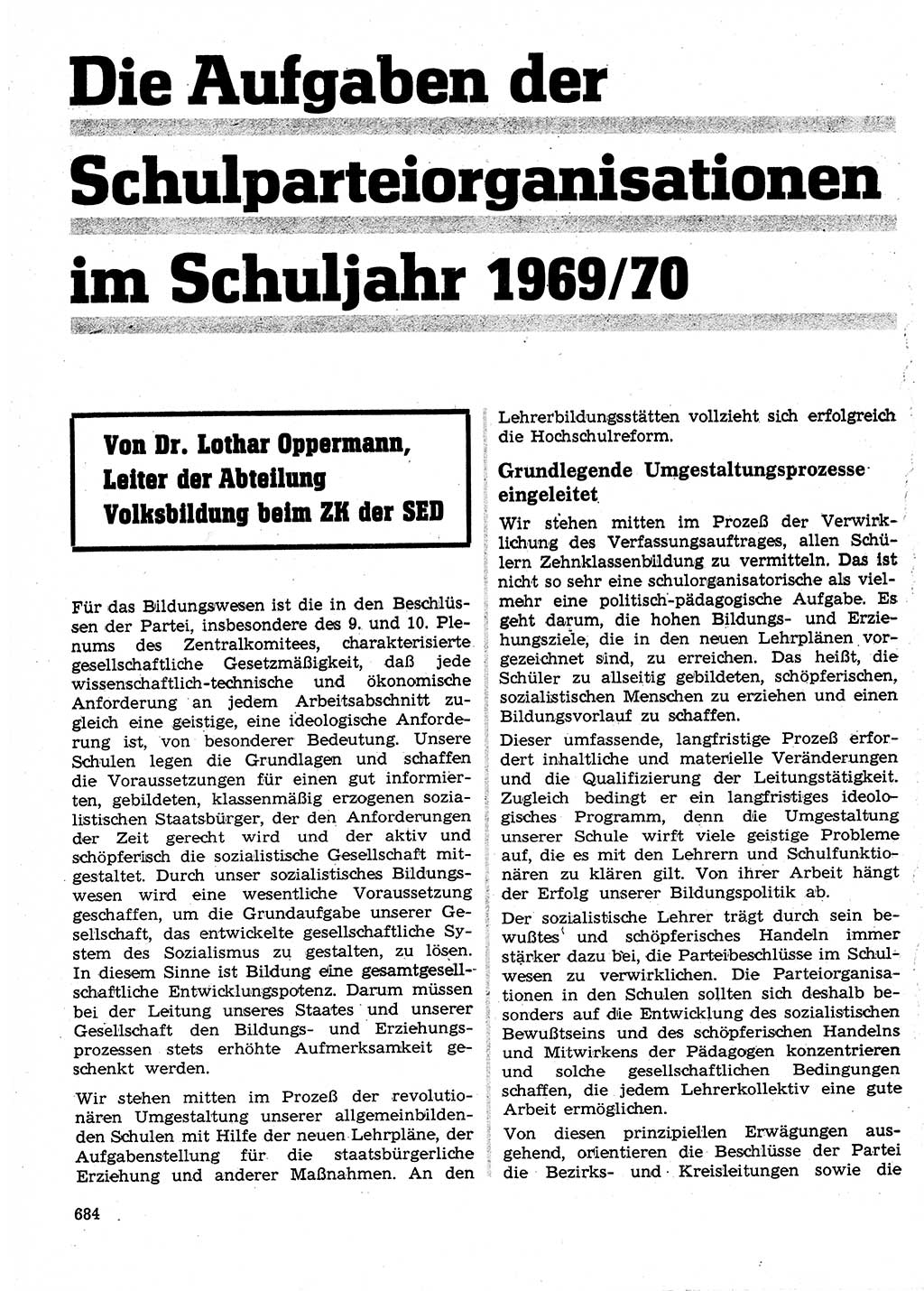 Neuer Weg (NW), Organ des Zentralkomitees (ZK) der SED (Sozialistische Einheitspartei Deutschlands) für Fragen des Parteilebens, 24. Jahrgang [Deutsche Demokratische Republik (DDR)] 1969, Seite 684 (NW ZK SED DDR 1969, S. 684)