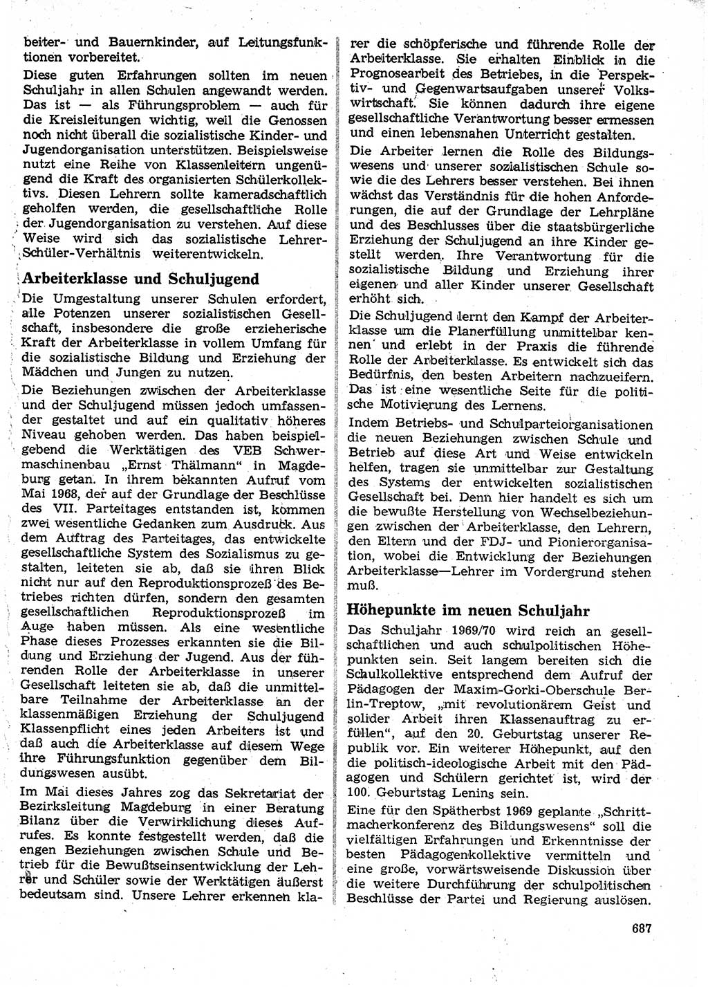 Neuer Weg (NW), Organ des Zentralkomitees (ZK) der SED (Sozialistische Einheitspartei Deutschlands) für Fragen des Parteilebens, 24. Jahrgang [Deutsche Demokratische Republik (DDR)] 1969, Seite 687 (NW ZK SED DDR 1969, S. 687)
