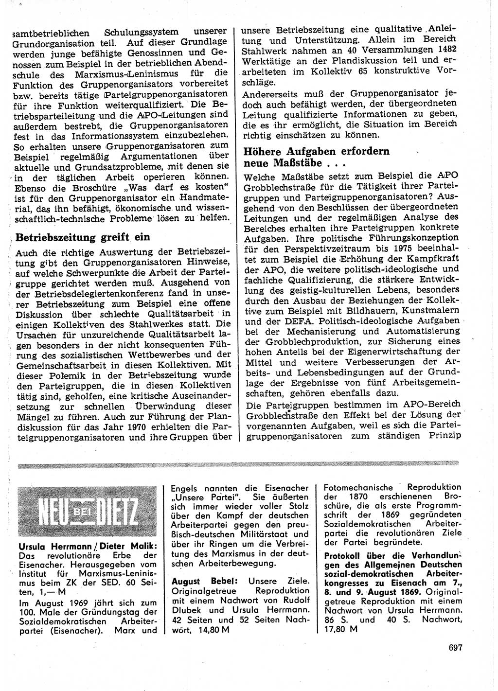 Neuer Weg (NW), Organ des Zentralkomitees (ZK) der SED (Sozialistische Einheitspartei Deutschlands) für Fragen des Parteilebens, 24. Jahrgang [Deutsche Demokratische Republik (DDR)] 1969, Seite 697 (NW ZK SED DDR 1969, S. 697)