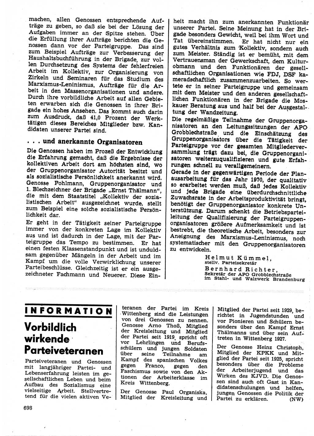 Neuer Weg (NW), Organ des Zentralkomitees (ZK) der SED (Sozialistische Einheitspartei Deutschlands) für Fragen des Parteilebens, 24. Jahrgang [Deutsche Demokratische Republik (DDR)] 1969, Seite 698 (NW ZK SED DDR 1969, S. 698)