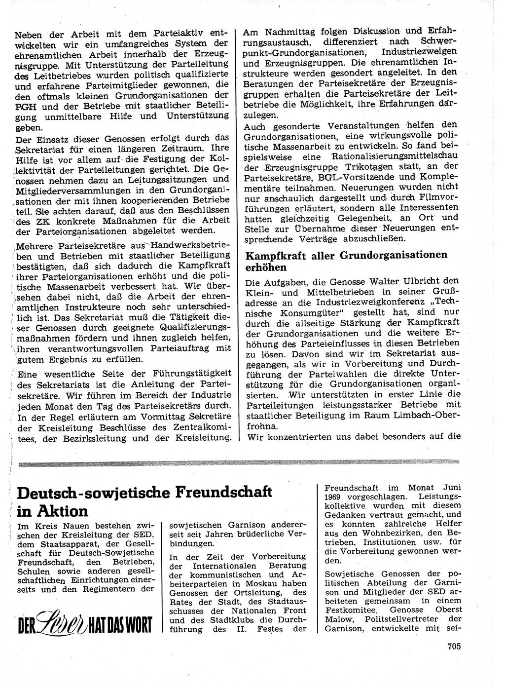 Neuer Weg (NW), Organ des Zentralkomitees (ZK) der SED (Sozialistische Einheitspartei Deutschlands) für Fragen des Parteilebens, 24. Jahrgang [Deutsche Demokratische Republik (DDR)] 1969, Seite 705 (NW ZK SED DDR 1969, S. 705)