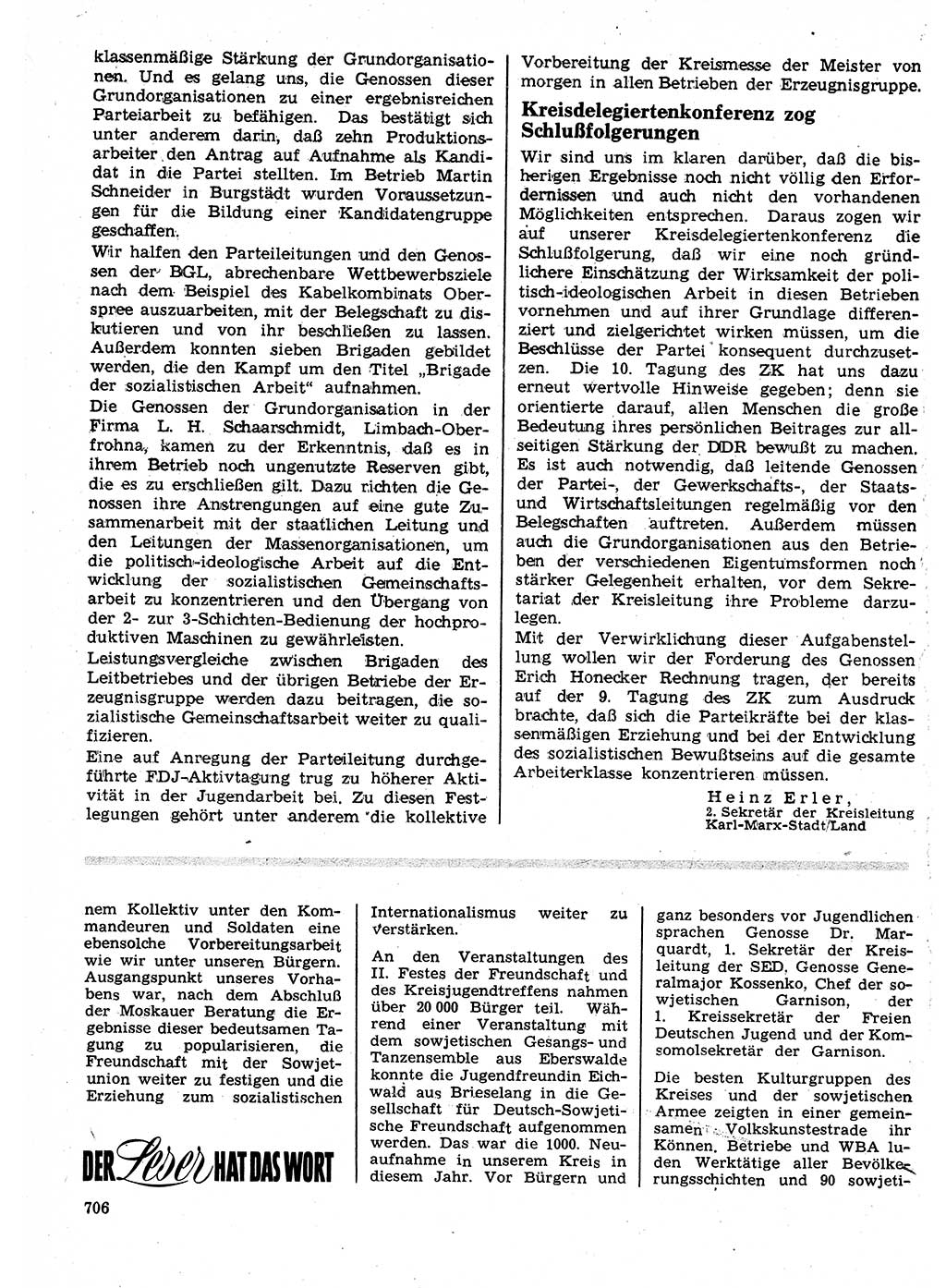 Neuer Weg (NW), Organ des Zentralkomitees (ZK) der SED (Sozialistische Einheitspartei Deutschlands) für Fragen des Parteilebens, 24. Jahrgang [Deutsche Demokratische Republik (DDR)] 1969, Seite 706 (NW ZK SED DDR 1969, S. 706)