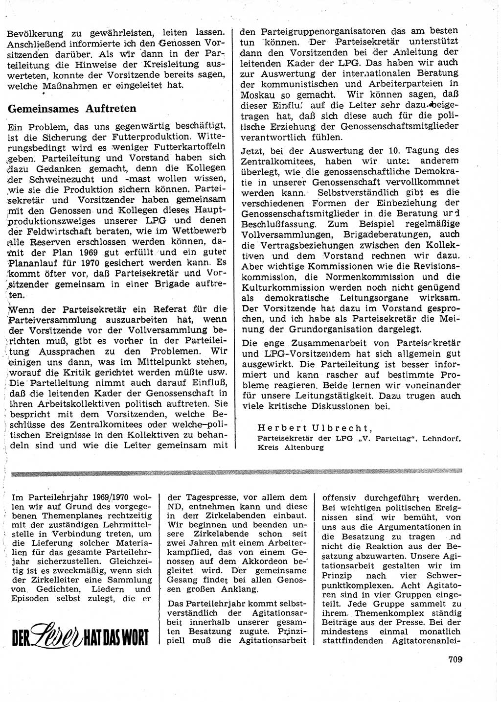 Neuer Weg (NW), Organ des Zentralkomitees (ZK) der SED (Sozialistische Einheitspartei Deutschlands) für Fragen des Parteilebens, 24. Jahrgang [Deutsche Demokratische Republik (DDR)] 1969, Seite 709 (NW ZK SED DDR 1969, S. 709)