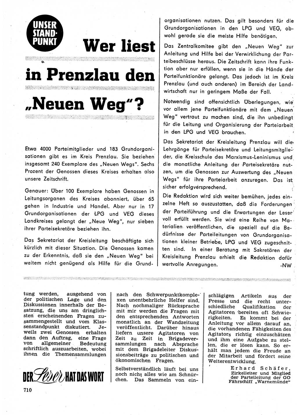 Neuer Weg (NW), Organ des Zentralkomitees (ZK) der SED (Sozialistische Einheitspartei Deutschlands) für Fragen des Parteilebens, 24. Jahrgang [Deutsche Demokratische Republik (DDR)] 1969, Seite 710 (NW ZK SED DDR 1969, S. 710)