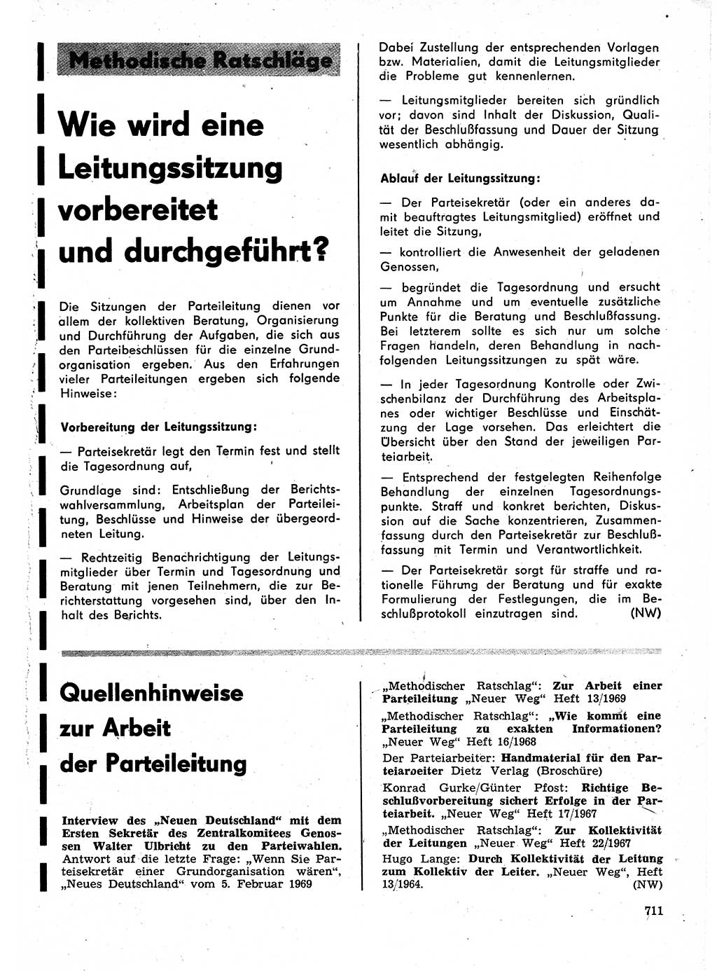 Neuer Weg (NW), Organ des Zentralkomitees (ZK) der SED (Sozialistische Einheitspartei Deutschlands) für Fragen des Parteilebens, 24. Jahrgang [Deutsche Demokratische Republik (DDR)] 1969, Seite 711 (NW ZK SED DDR 1969, S. 711)