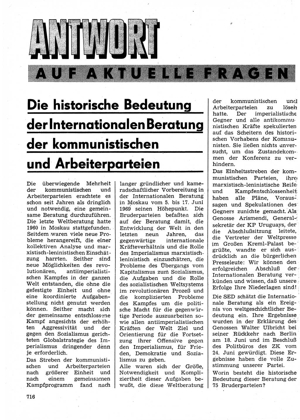 Neuer Weg (NW), Organ des Zentralkomitees (ZK) der SED (Sozialistische Einheitspartei Deutschlands) für Fragen des Parteilebens, 24. Jahrgang [Deutsche Demokratische Republik (DDR)] 1969, Seite 716 (NW ZK SED DDR 1969, S. 716)