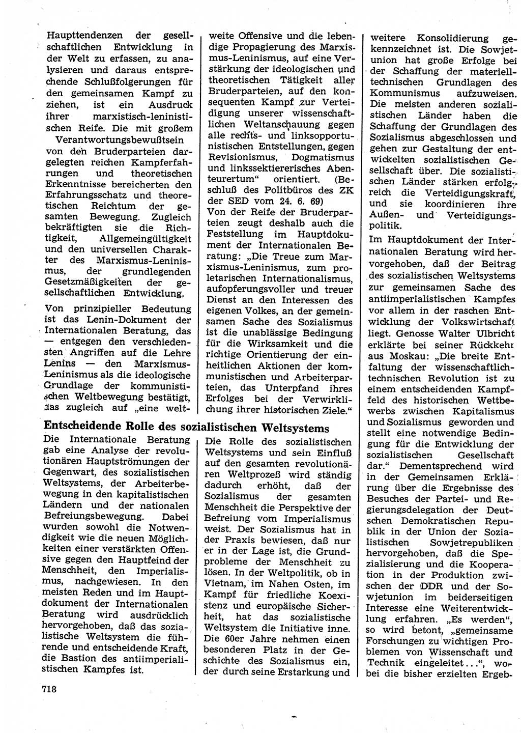 Neuer Weg (NW), Organ des Zentralkomitees (ZK) der SED (Sozialistische Einheitspartei Deutschlands) für Fragen des Parteilebens, 24. Jahrgang [Deutsche Demokratische Republik (DDR)] 1969, Seite 718 (NW ZK SED DDR 1969, S. 718)