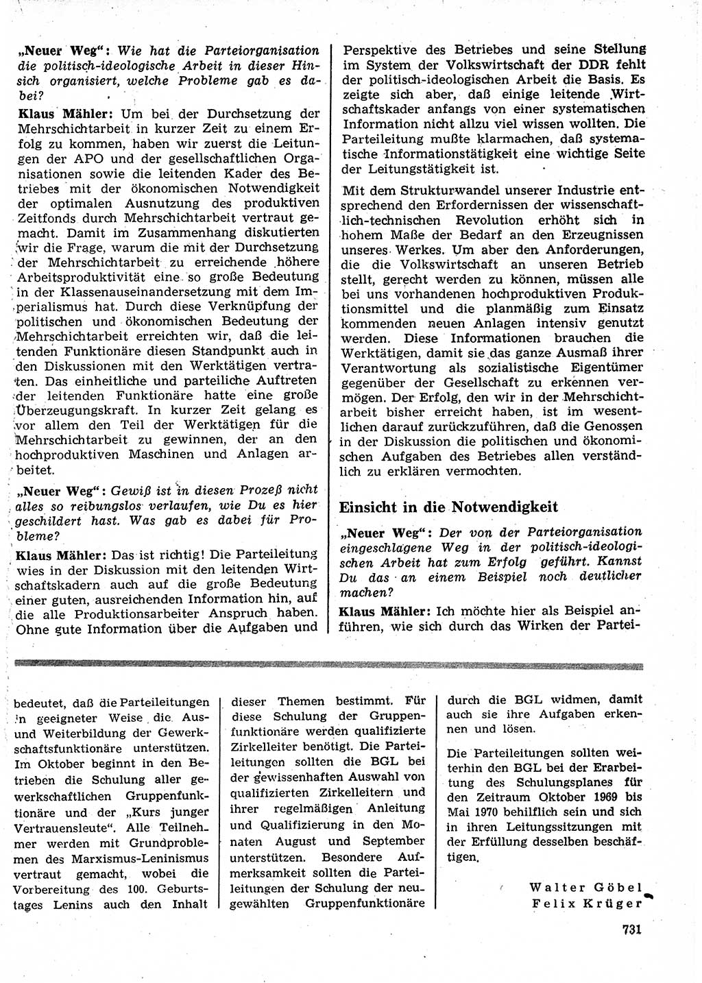 Neuer Weg (NW), Organ des Zentralkomitees (ZK) der SED (Sozialistische Einheitspartei Deutschlands) für Fragen des Parteilebens, 24. Jahrgang [Deutsche Demokratische Republik (DDR)] 1969, Seite 731 (NW ZK SED DDR 1969, S. 731)