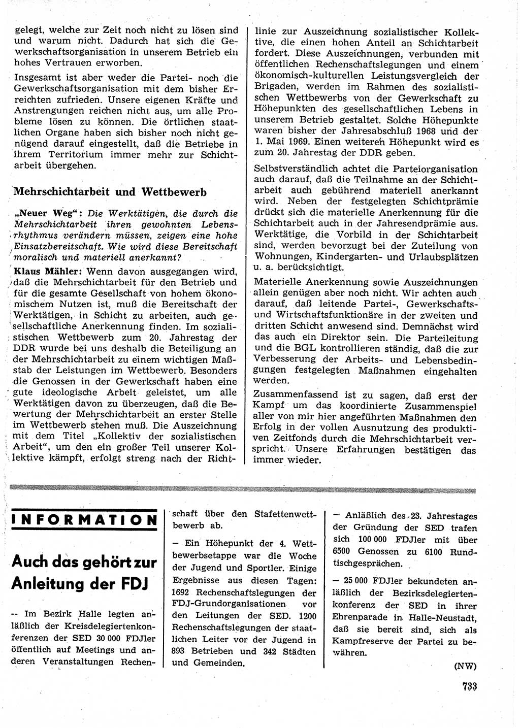 Neuer Weg (NW), Organ des Zentralkomitees (ZK) der SED (Sozialistische Einheitspartei Deutschlands) für Fragen des Parteilebens, 24. Jahrgang [Deutsche Demokratische Republik (DDR)] 1969, Seite 733 (NW ZK SED DDR 1969, S. 733)