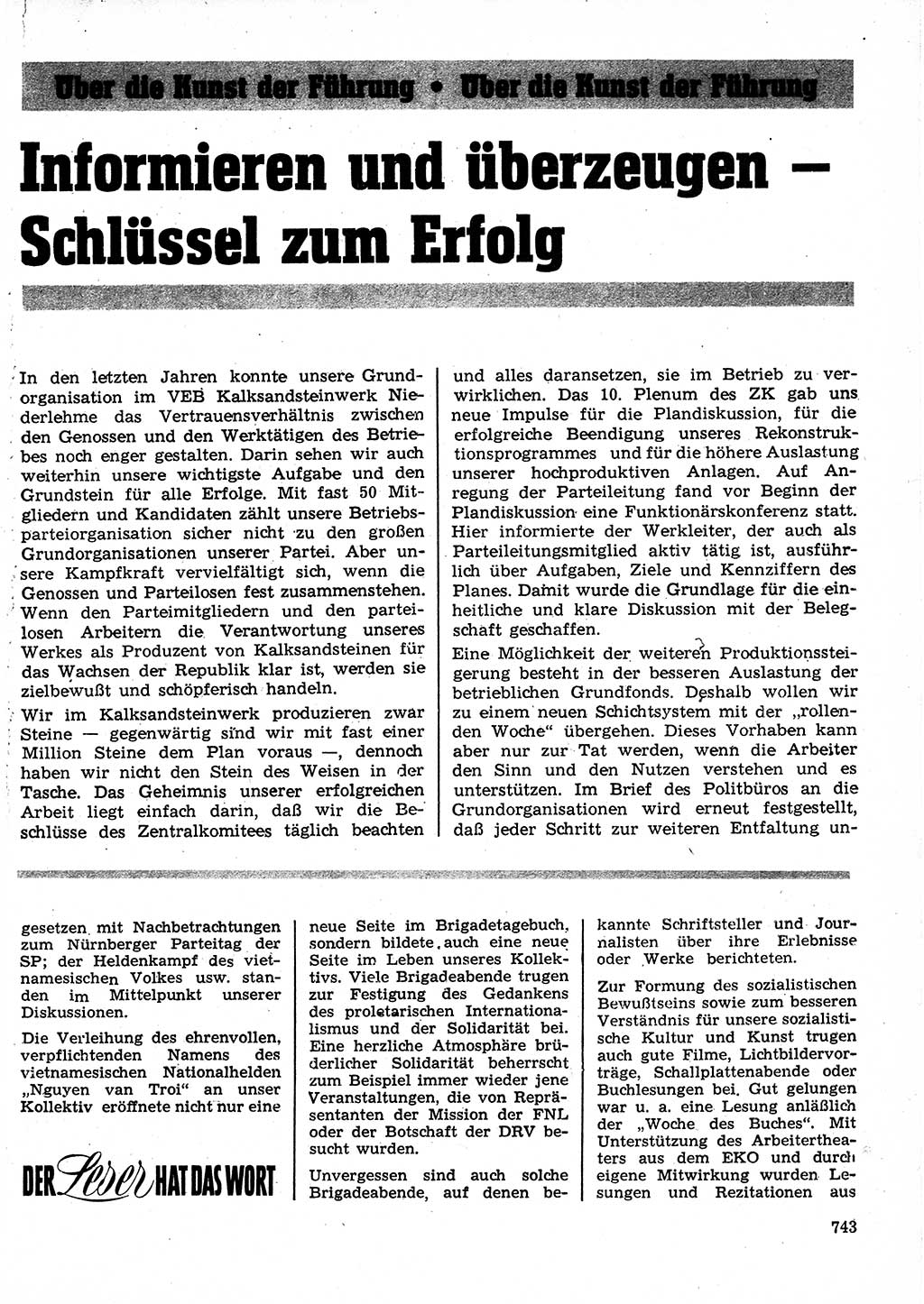 Neuer Weg (NW), Organ des Zentralkomitees (ZK) der SED (Sozialistische Einheitspartei Deutschlands) für Fragen des Parteilebens, 24. Jahrgang [Deutsche Demokratische Republik (DDR)] 1969, Seite 743 (NW ZK SED DDR 1969, S. 743)