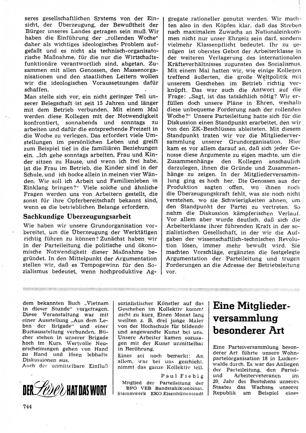 Neuer Weg (NW), Organ des Zentralkomitees (ZK) der SED (Sozialistische Einheitspartei Deutschlands) für Fragen des Parteilebens, 24. Jahrgang [Deutsche Demokratische Republik (DDR)] 1969, Seite 744 (NW ZK SED DDR 1969, S. 744)