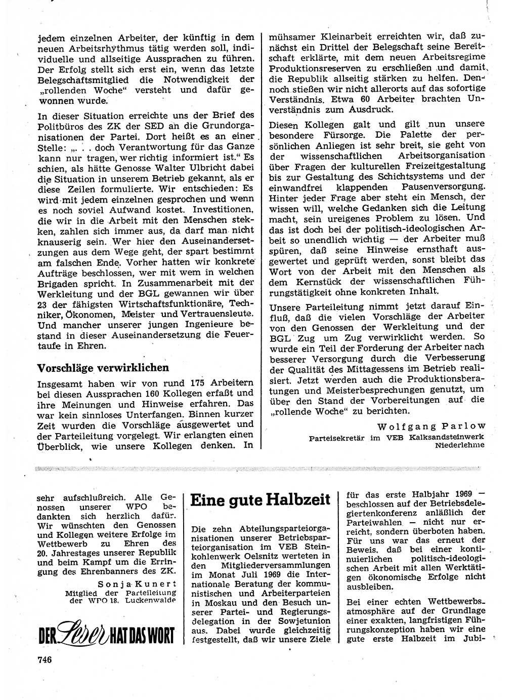 Neuer Weg (NW), Organ des Zentralkomitees (ZK) der SED (Sozialistische Einheitspartei Deutschlands) für Fragen des Parteilebens, 24. Jahrgang [Deutsche Demokratische Republik (DDR)] 1969, Seite 746 (NW ZK SED DDR 1969, S. 746)