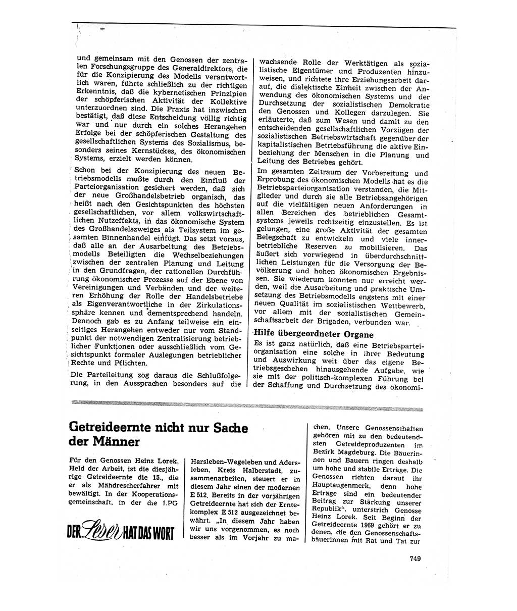 Neuer Weg (NW), Organ des Zentralkomitees (ZK) der SED (Sozialistische Einheitspartei Deutschlands) für Fragen des Parteilebens, 24. Jahrgang [Deutsche Demokratische Republik (DDR)] 1969, Seite 749 (NW ZK SED DDR 1969, S. 749)