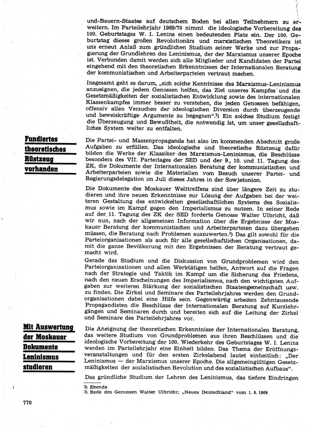 Neuer Weg (NW), Organ des Zentralkomitees (ZK) der SED (Sozialistische Einheitspartei Deutschlands) für Fragen des Parteilebens, 24. Jahrgang [Deutsche Demokratische Republik (DDR)] 1969, Seite 770 (NW ZK SED DDR 1969, S. 770)