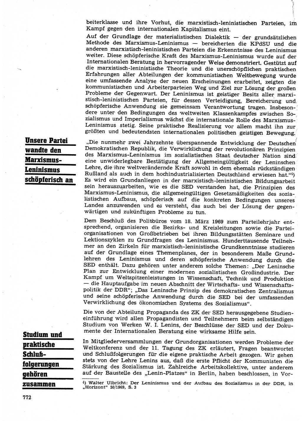 Neuer Weg (NW), Organ des Zentralkomitees (ZK) der SED (Sozialistische Einheitspartei Deutschlands) für Fragen des Parteilebens, 24. Jahrgang [Deutsche Demokratische Republik (DDR)] 1969, Seite 772 (NW ZK SED DDR 1969, S. 772)