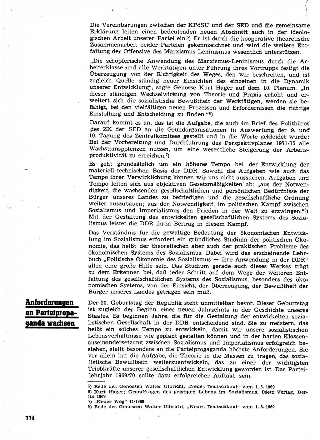 Neuer Weg (NW), Organ des Zentralkomitees (ZK) der SED (Sozialistische Einheitspartei Deutschlands) für Fragen des Parteilebens, 24. Jahrgang [Deutsche Demokratische Republik (DDR)] 1969, Seite 774 (NW ZK SED DDR 1969, S. 774)