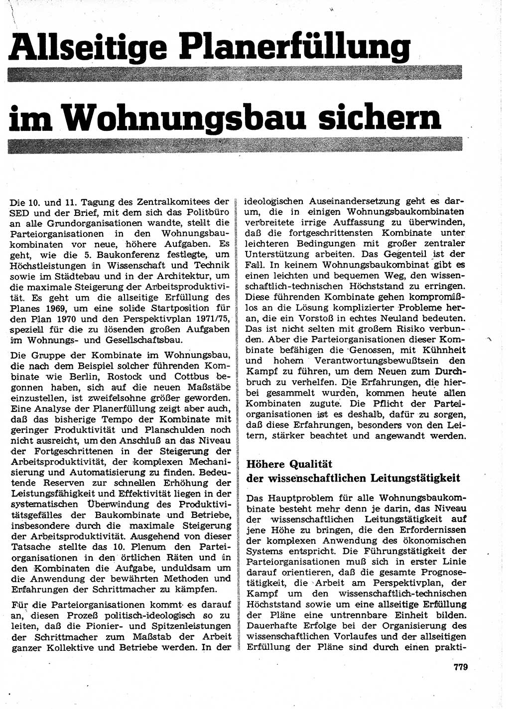 Neuer Weg (NW), Organ des Zentralkomitees (ZK) der SED (Sozialistische Einheitspartei Deutschlands) für Fragen des Parteilebens, 24. Jahrgang [Deutsche Demokratische Republik (DDR)] 1969, Seite 779 (NW ZK SED DDR 1969, S. 779)