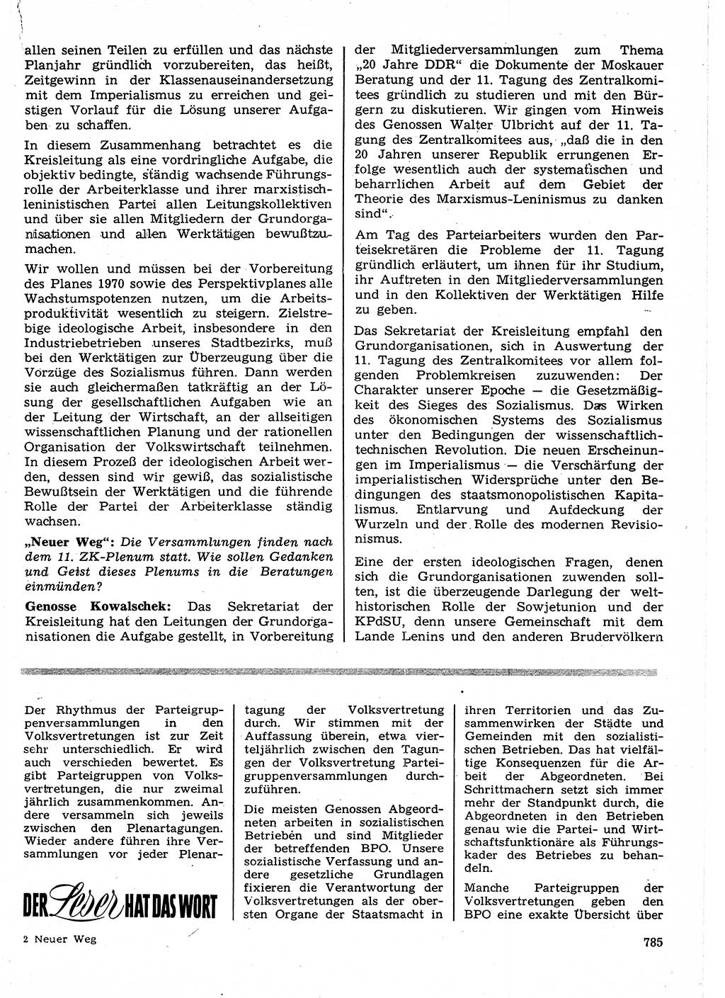 Neuer Weg (NW), Organ des Zentralkomitees (ZK) der SED (Sozialistische Einheitspartei Deutschlands) für Fragen des Parteilebens, 24. Jahrgang [Deutsche Demokratische Republik (DDR)] 1969, Seite 785 (NW ZK SED DDR 1969, S. 785)