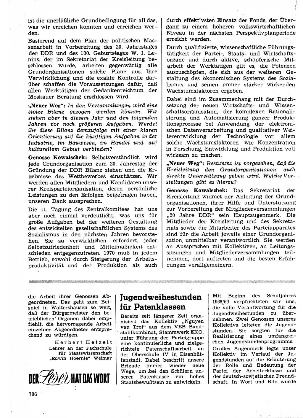 Neuer Weg (NW), Organ des Zentralkomitees (ZK) der SED (Sozialistische Einheitspartei Deutschlands) für Fragen des Parteilebens, 24. Jahrgang [Deutsche Demokratische Republik (DDR)] 1969, Seite 786 (NW ZK SED DDR 1969, S. 786)