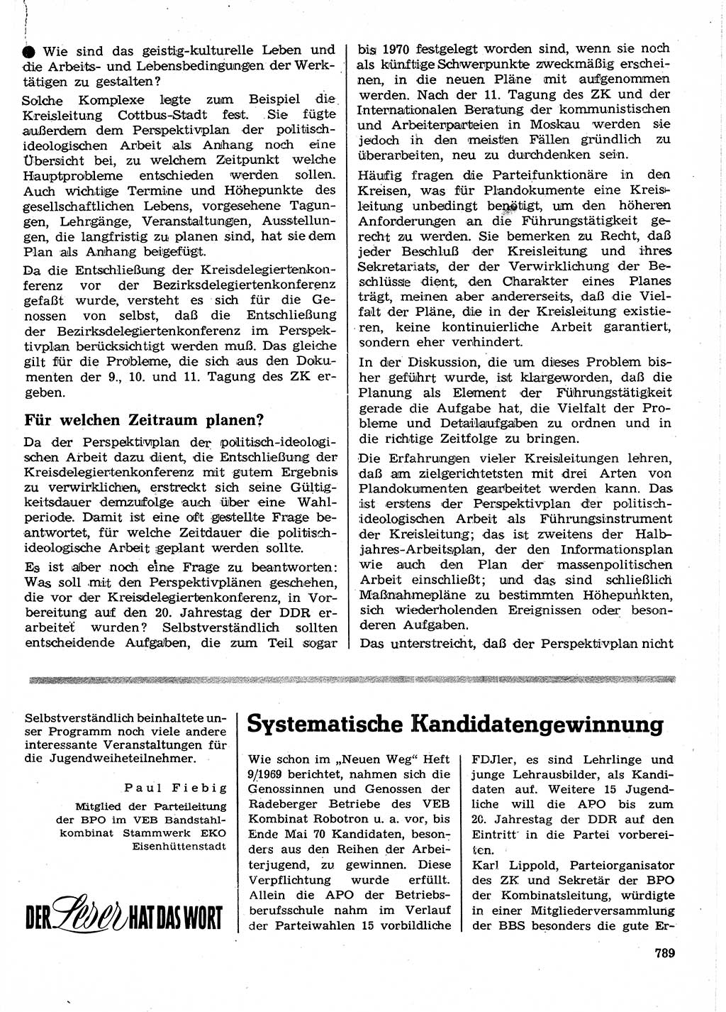 Neuer Weg (NW), Organ des Zentralkomitees (ZK) der SED (Sozialistische Einheitspartei Deutschlands) für Fragen des Parteilebens, 24. Jahrgang [Deutsche Demokratische Republik (DDR)] 1969, Seite 789 (NW ZK SED DDR 1969, S. 789)