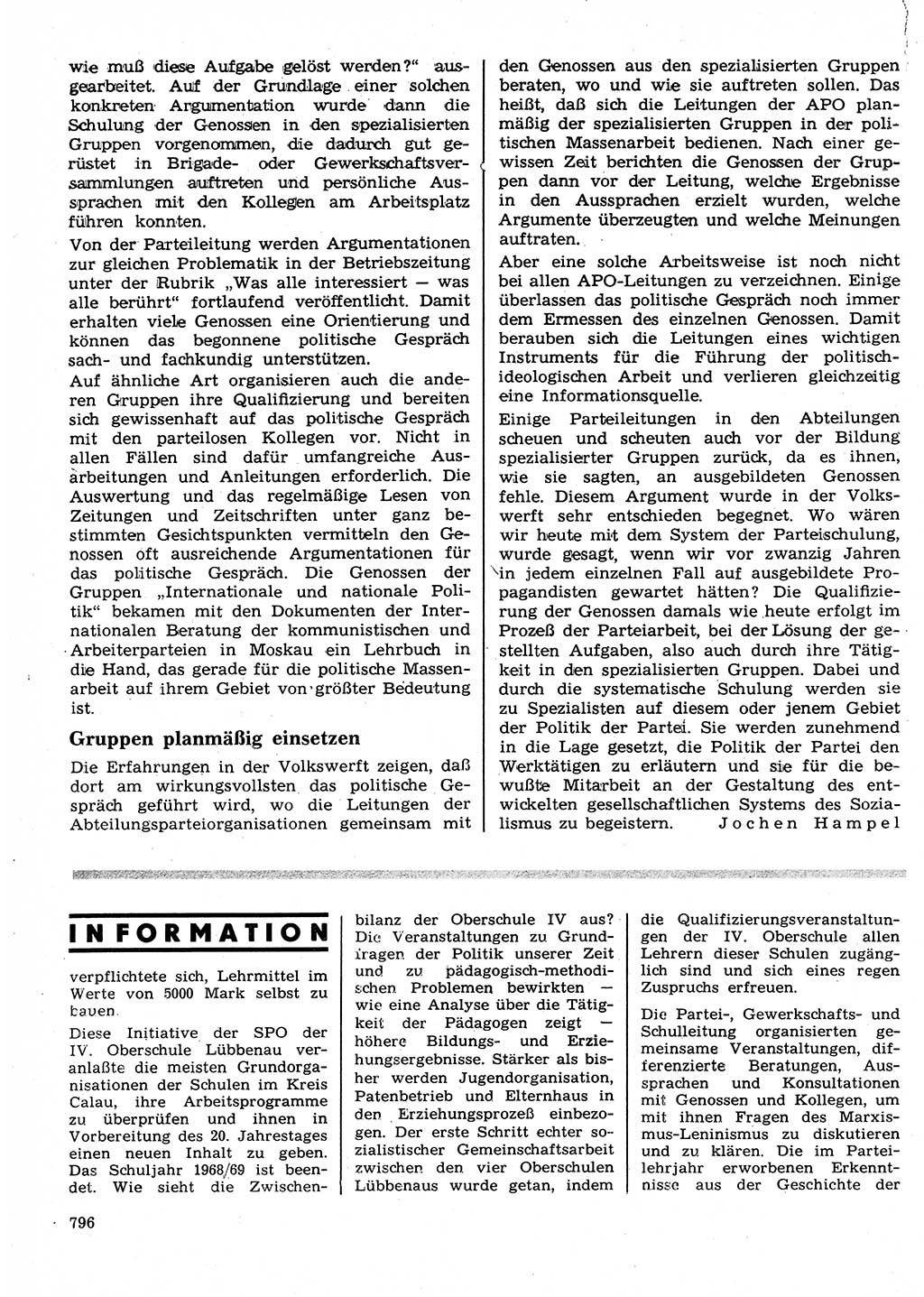 Neuer Weg (NW), Organ des Zentralkomitees (ZK) der SED (Sozialistische Einheitspartei Deutschlands) für Fragen des Parteilebens, 24. Jahrgang [Deutsche Demokratische Republik (DDR)] 1969, Seite 796 (NW ZK SED DDR 1969, S. 796)