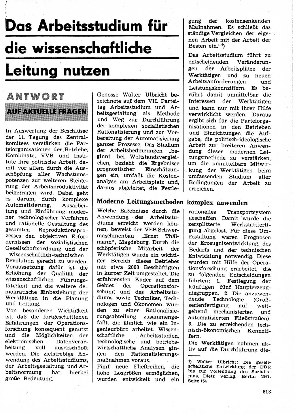 Neuer Weg (NW), Organ des Zentralkomitees (ZK) der SED (Sozialistische Einheitspartei Deutschlands) für Fragen des Parteilebens, 24. Jahrgang [Deutsche Demokratische Republik (DDR)] 1969, Seite 813 (NW ZK SED DDR 1969, S. 813)