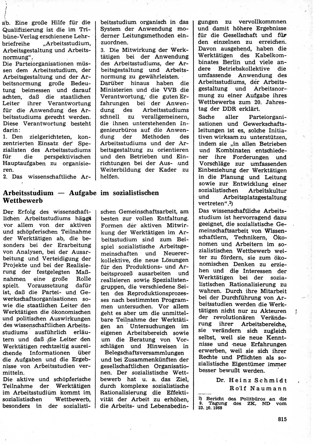 Neuer Weg (NW), Organ des Zentralkomitees (ZK) der SED (Sozialistische Einheitspartei Deutschlands) für Fragen des Parteilebens, 24. Jahrgang [Deutsche Demokratische Republik (DDR)] 1969, Seite 815 (NW ZK SED DDR 1969, S. 815)