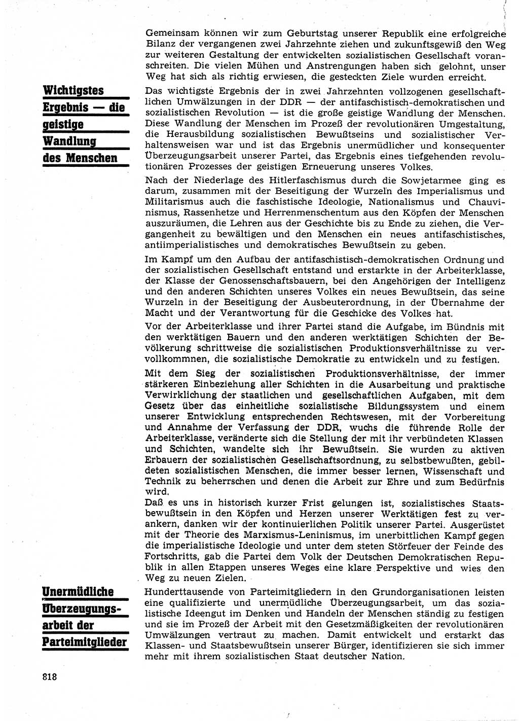 Neuer Weg (NW), Organ des Zentralkomitees (ZK) der SED (Sozialistische Einheitspartei Deutschlands) für Fragen des Parteilebens, 24. Jahrgang [Deutsche Demokratische Republik (DDR)] 1969, Seite 818 (NW ZK SED DDR 1969, S. 818)