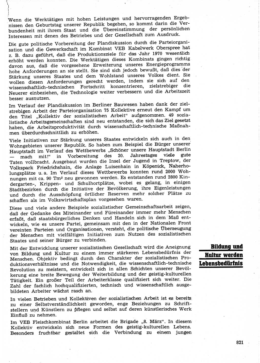 Neuer Weg (NW), Organ des Zentralkomitees (ZK) der SED (Sozialistische Einheitspartei Deutschlands) für Fragen des Parteilebens, 24. Jahrgang [Deutsche Demokratische Republik (DDR)] 1969, Seite 821 (NW ZK SED DDR 1969, S. 821)